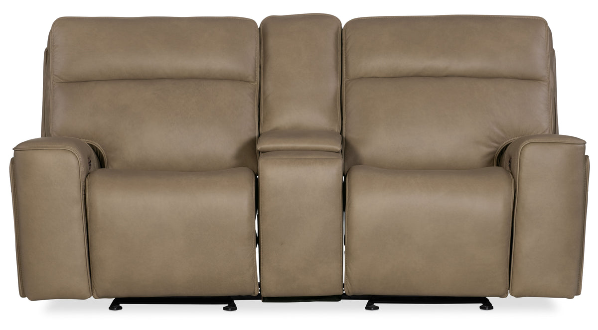 Riverton Power Gliding Console Loveseat With Power Headrest/Lumbar - Light Brown by Hooker Furniture - View 1