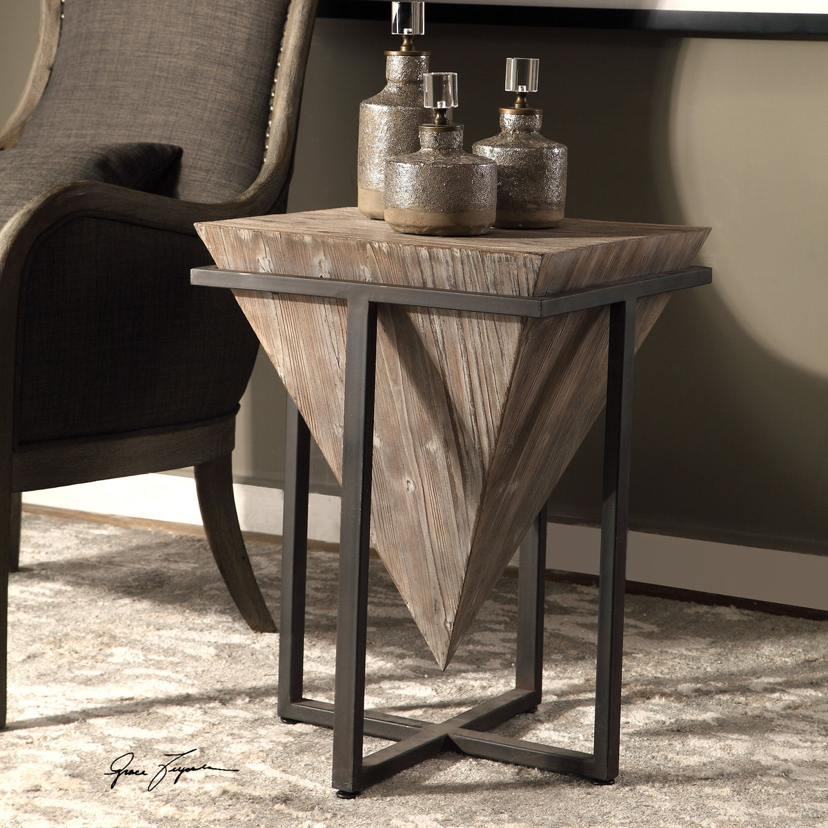 Bertrand Wood Accent Table - Light Brown / Black by Uttermost - View 6