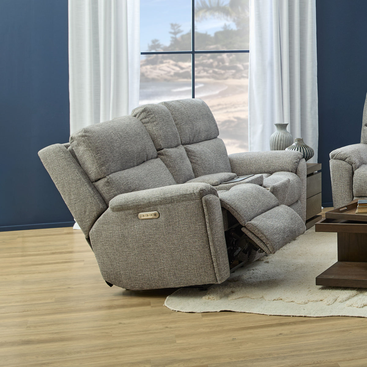 Porter Transitional Power Reclining Loveseat With Console & Power Headrests & Lumbar | Flexsteel