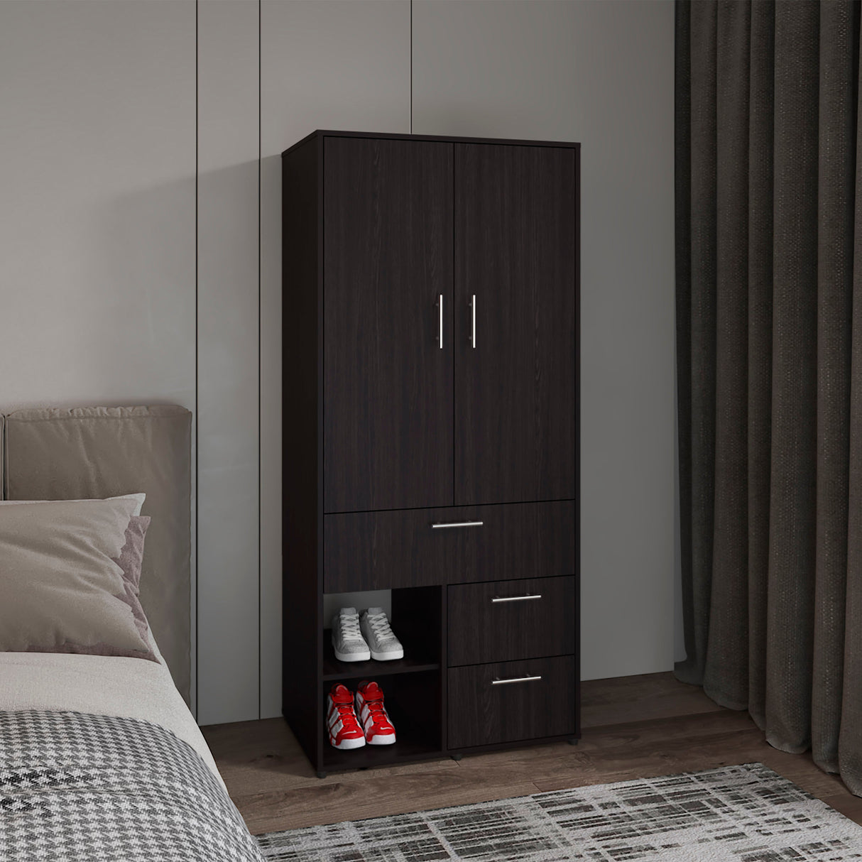 Armoire 70.90' H, 2 Doors, 3 Drawers, 2 Shelves, 6 Legs, Black Wengue - Bedroom - sold by Home Elegance USA