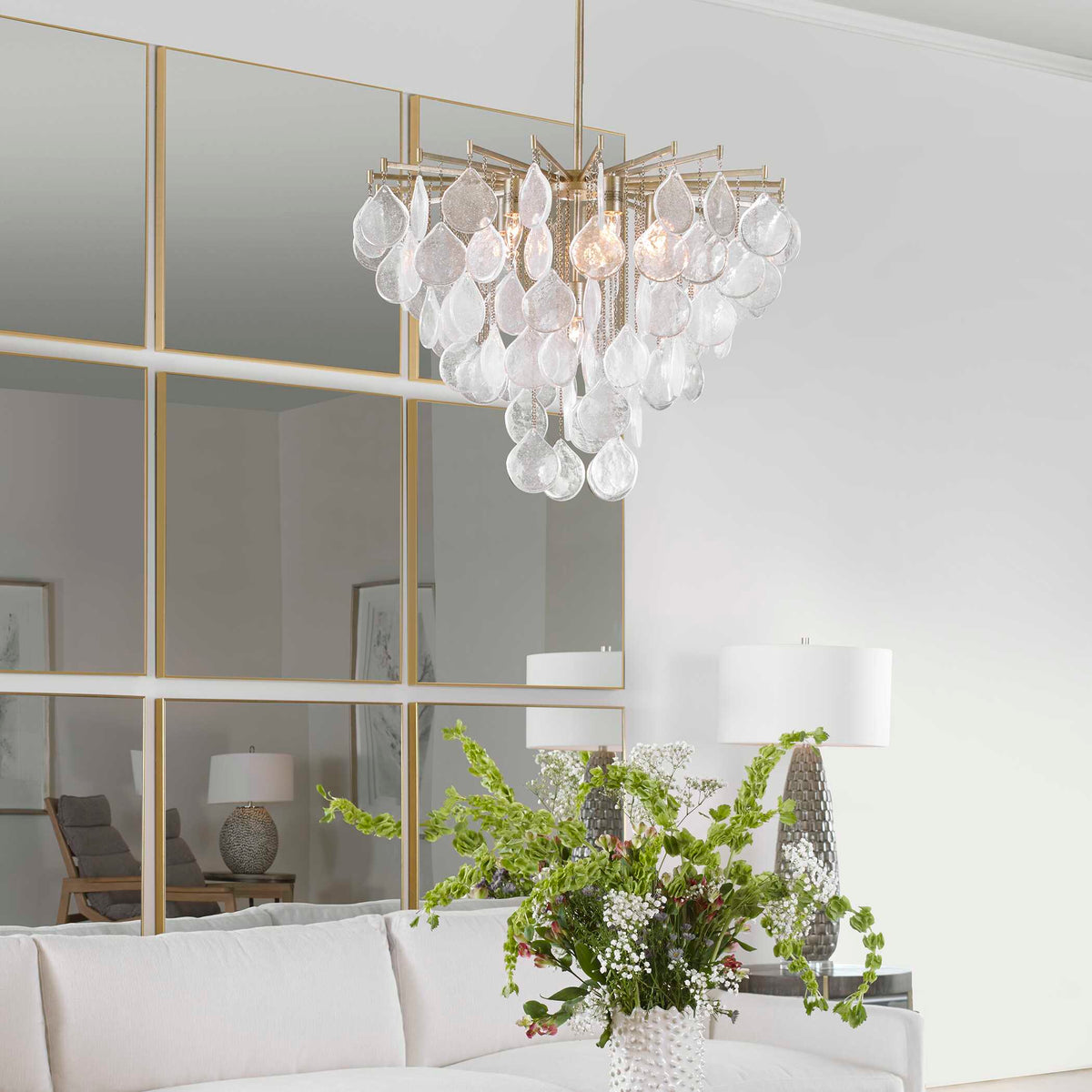 Goccia 6 Light Tear Drop Glass Pendant White - Gold by Uttermost - View 9