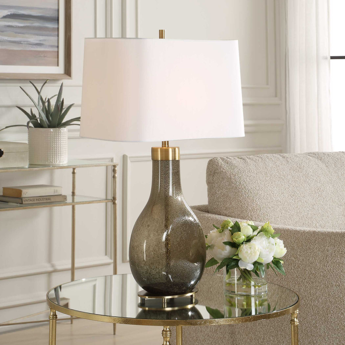 Shyla Dark Glass Table Lamp - White / Bronze by Uttermost - View 2