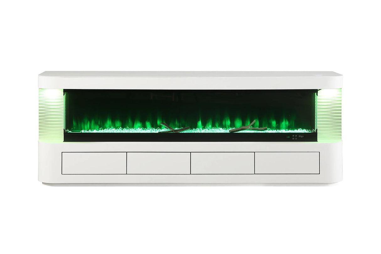 Contemporary Style TV Stand Electric Fire Place 3-Level Brightness Setting Flame Box Display White Finish Primary Living Room - sold by Home Elegance USA