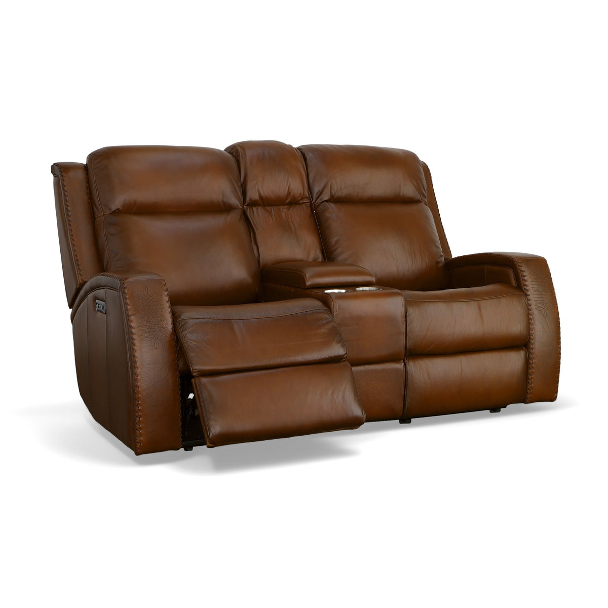 Mustang Power Loveseat With Console With Power Headrest - Rust | Flexsteel