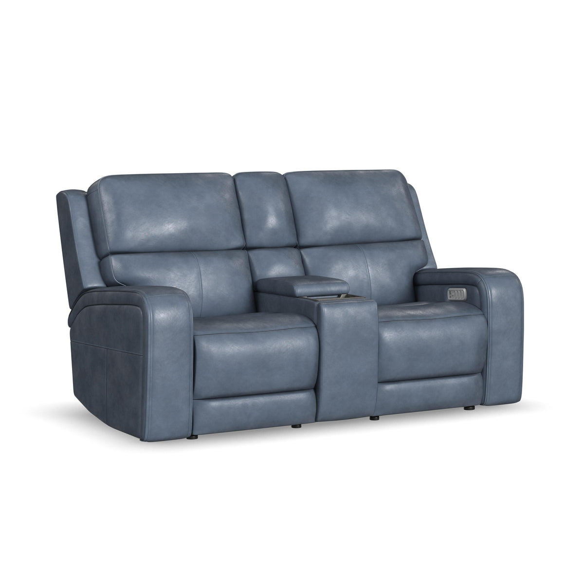 Oasis Power Reclining Loveseat With Console, Power Headrests, Lumbar, Heat & Massage - Storm | Flexsteel