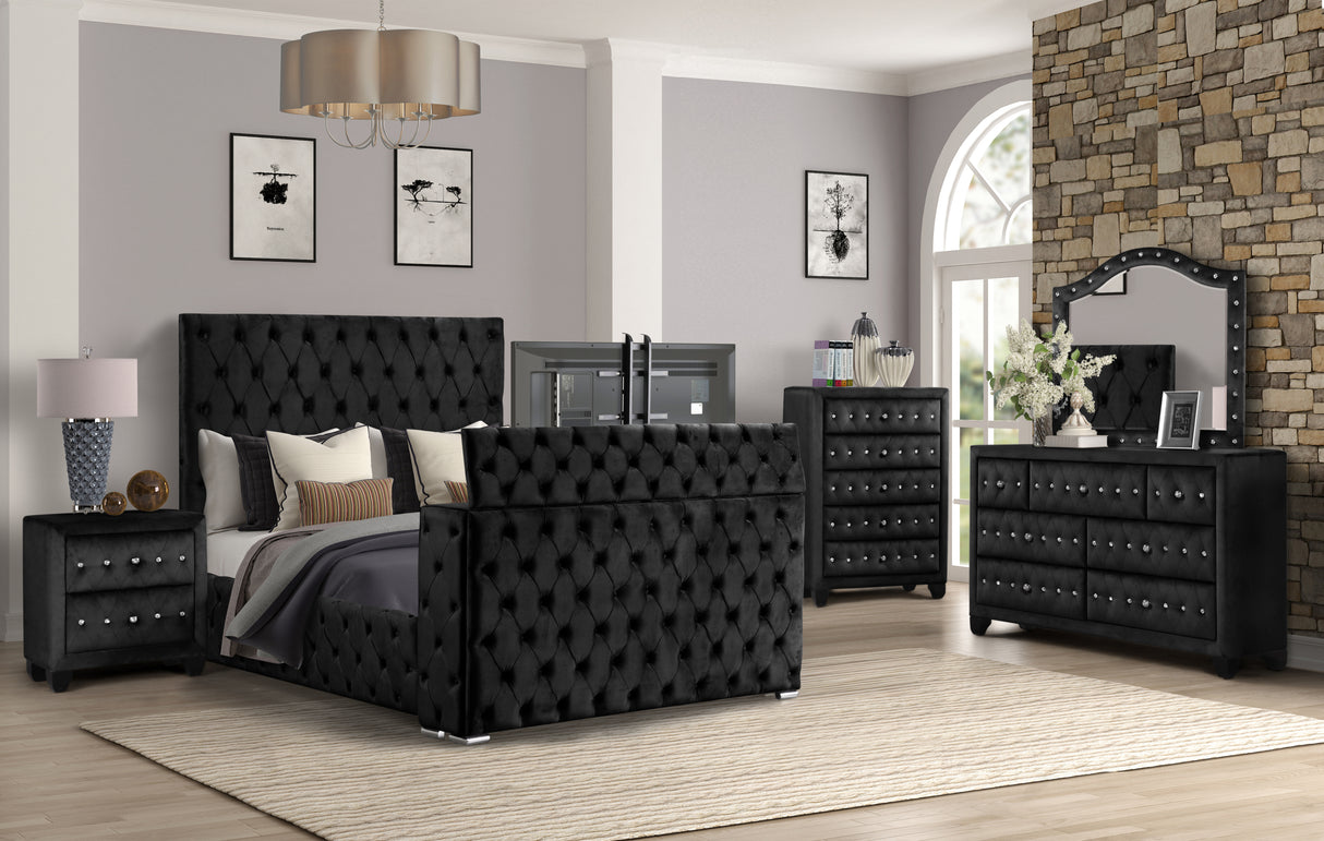 Encore Modern Style Tufted and Upholstered Queen 5PC Bedroom set made with wood in Black(NJ Warehouse Inventory)