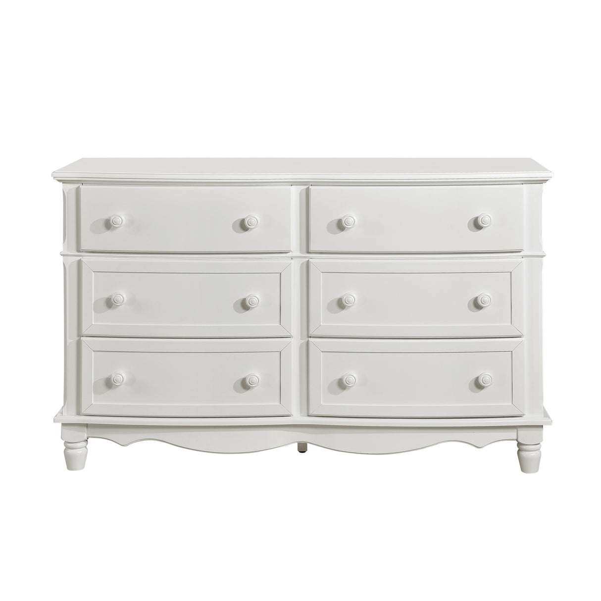 Classic Traditional White Finish 6 Drawers Dresser 1pc Decorative Accents Wooden Bedroom Furniture Turned Feet