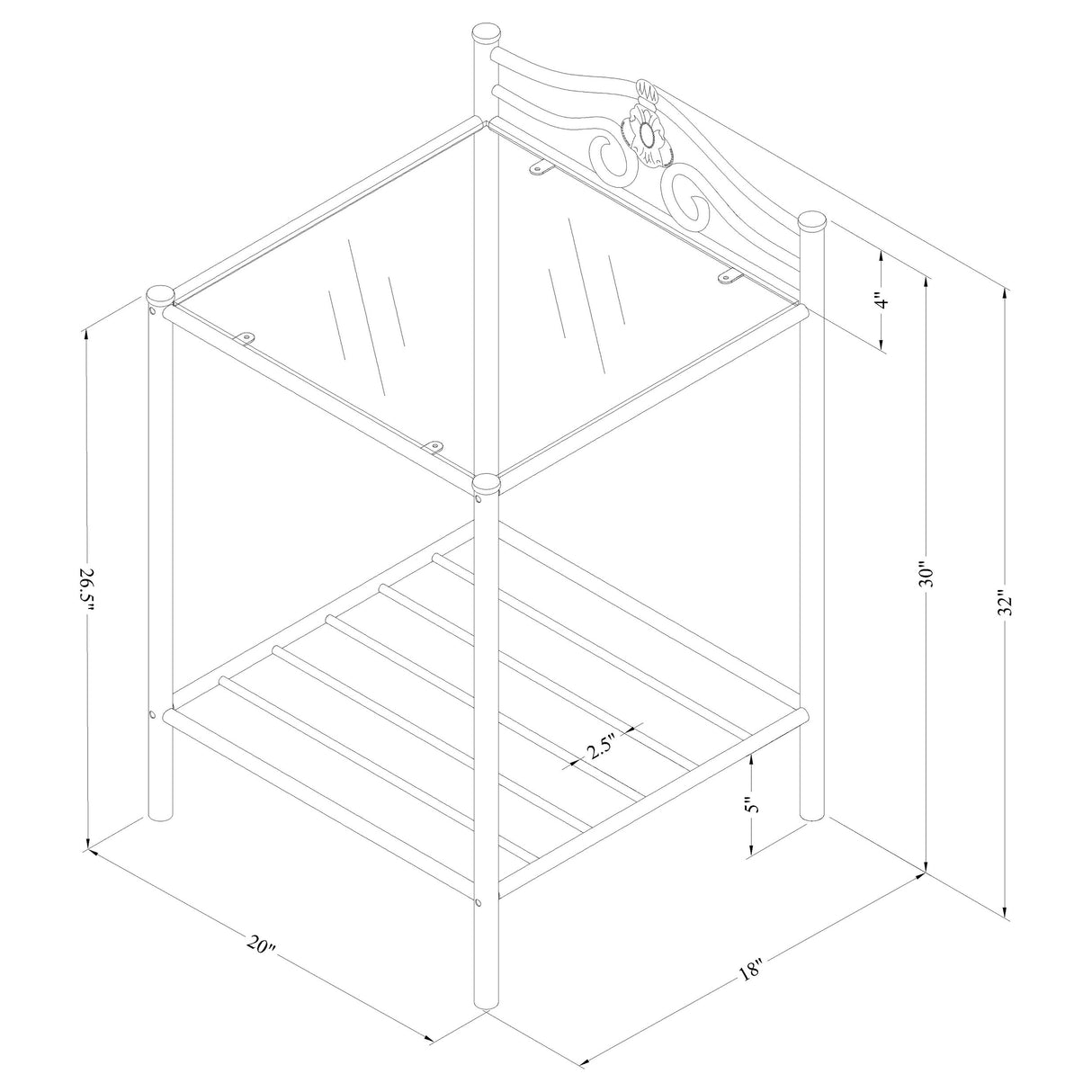 Sydney Metal 2-shelf Nightstand Antique Brushed Gold - Home Elegance USA