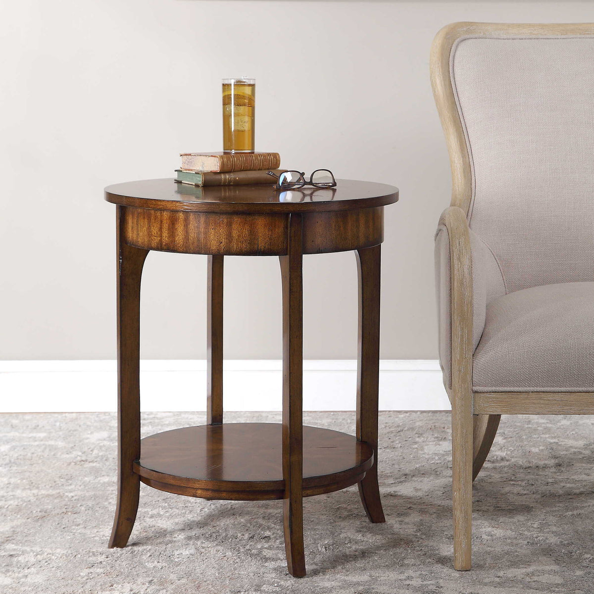 Carmel Round Lamp Table - Dark Brown by Uttermost - View 2
