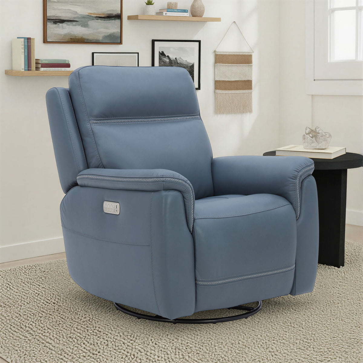 Sawyer Swivel Glider With Power Headrest, Lumbar, Heat & Massage - Blue | Flexsteel