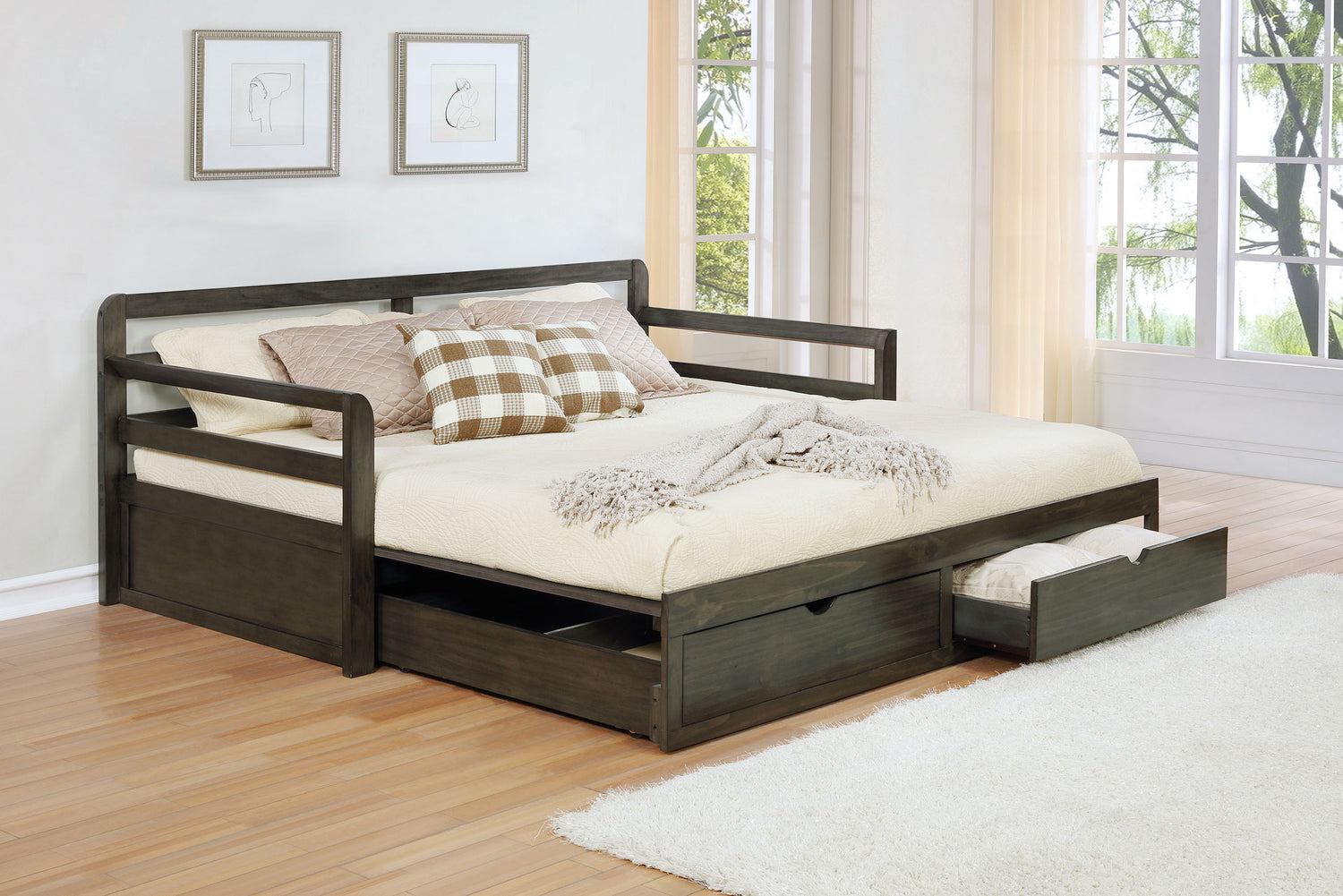 Twin Xl Daybed W/ Extension Trundle - Sorrento 2-drawer Twin XL Daybed with Extension Trundle Grey