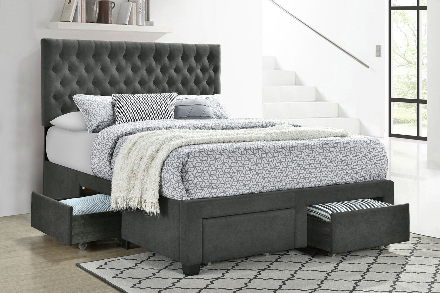 Full Storage Bed - Soledad Upholstered Full Storage Panel Bed Grey