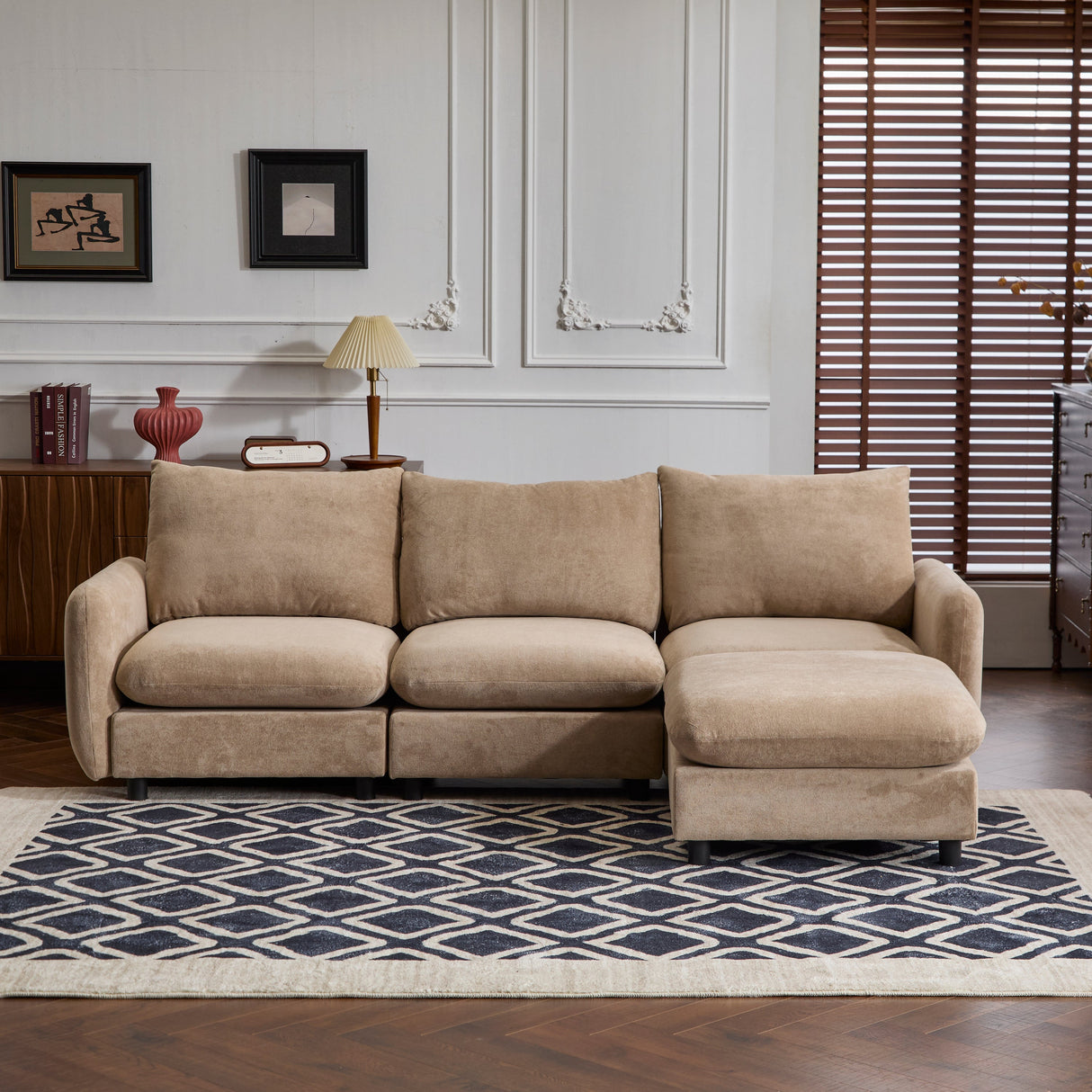 99 in. 4-Piece L Shaped Modular Free Combination Sectional Velvet Sofa Couch with Ottoman, Nomad - sold by Home Elegance USA