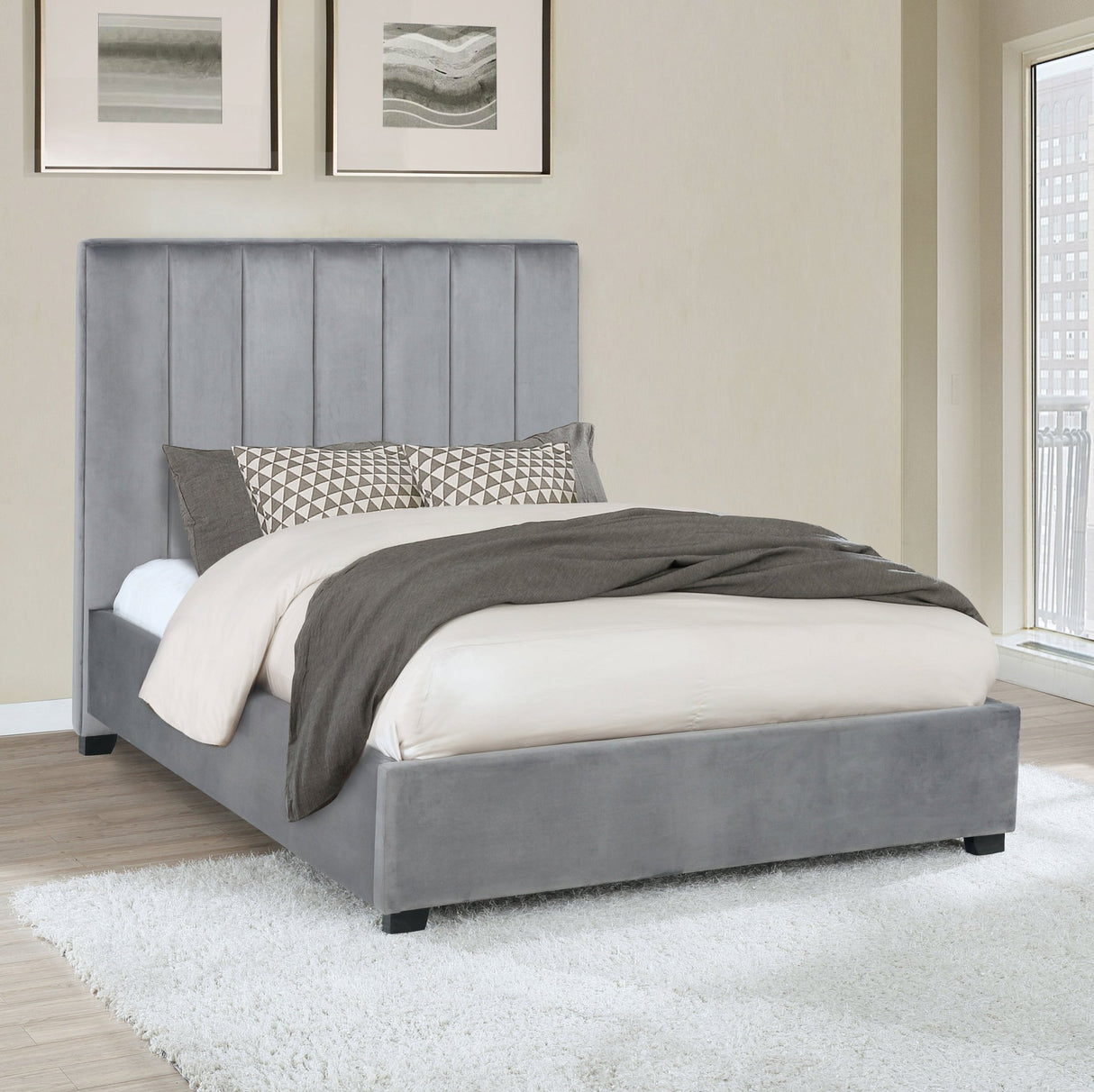Arles Upholstered Eastern King Panel Bed Grey | Coaster | Home Elegance USA