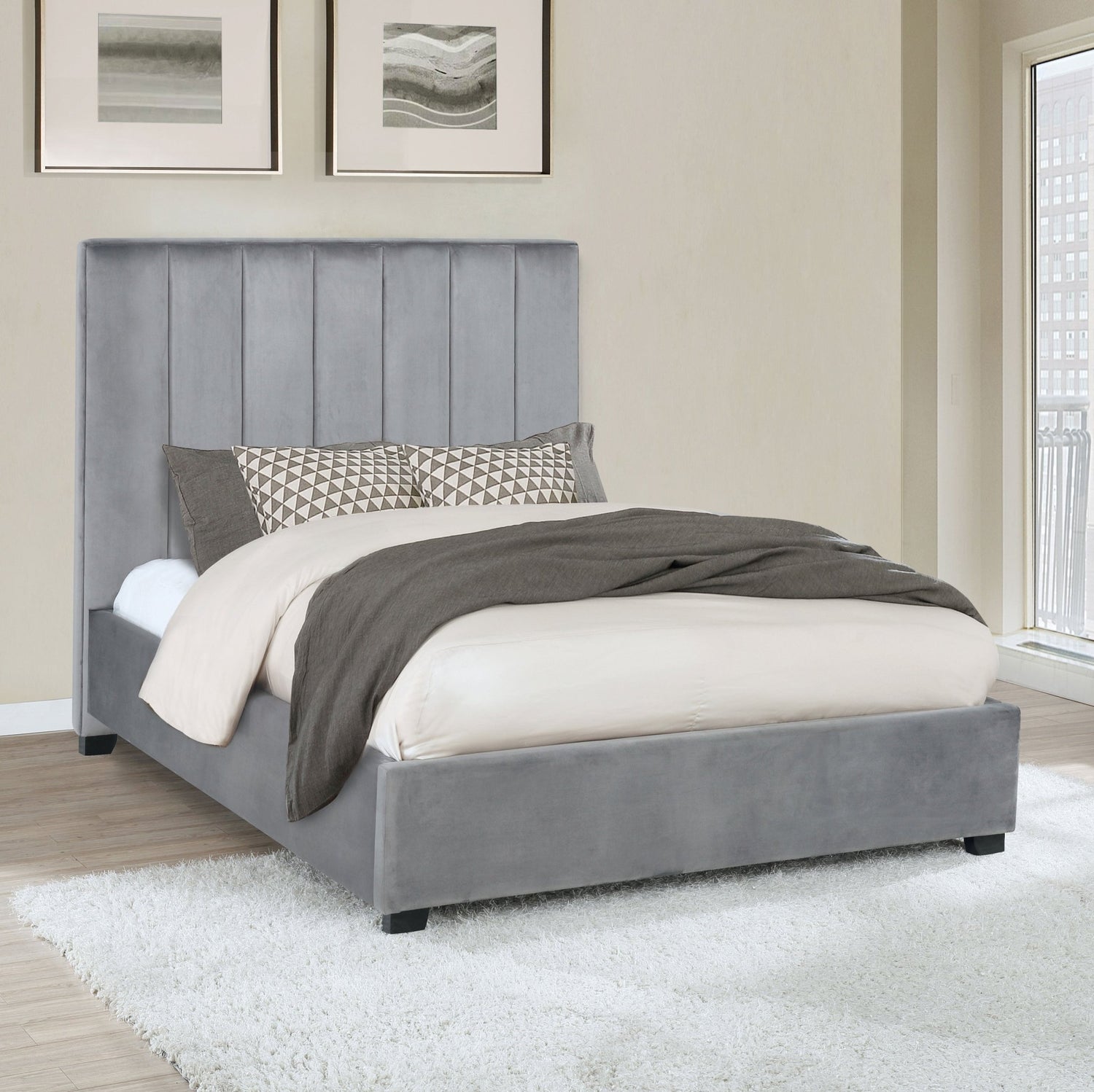 Arles Upholstered Eastern King Panel Bed Grey | Coaster | Home Elegance USA