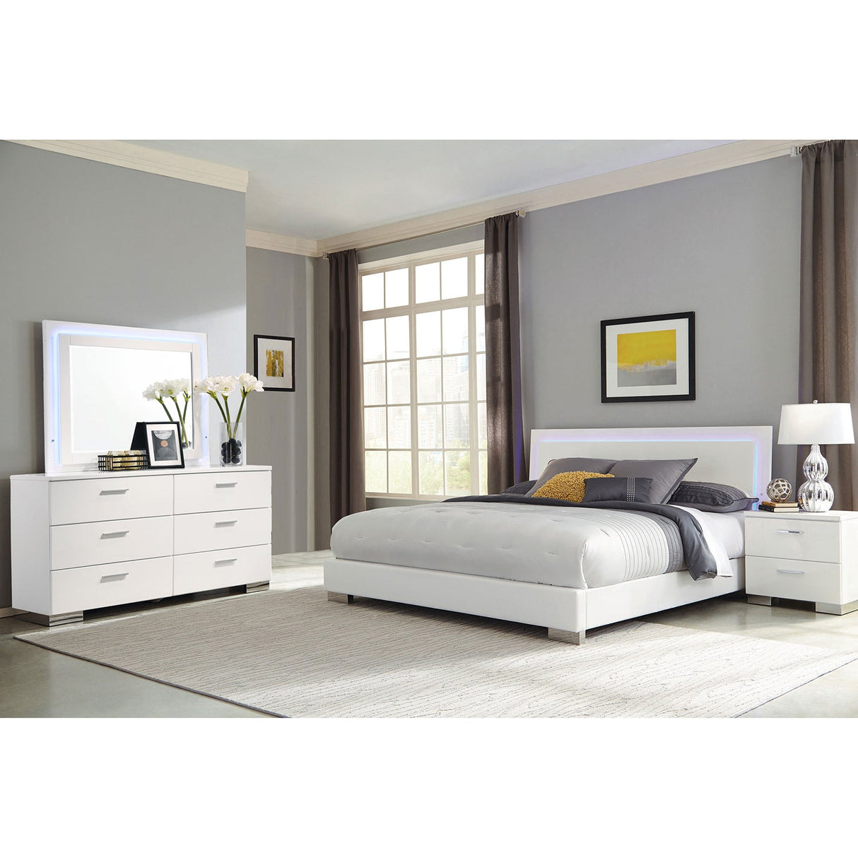 Dulcey White High Gloss 4-piece Eastern King Bedroom Set - sold by Home Elegance USA