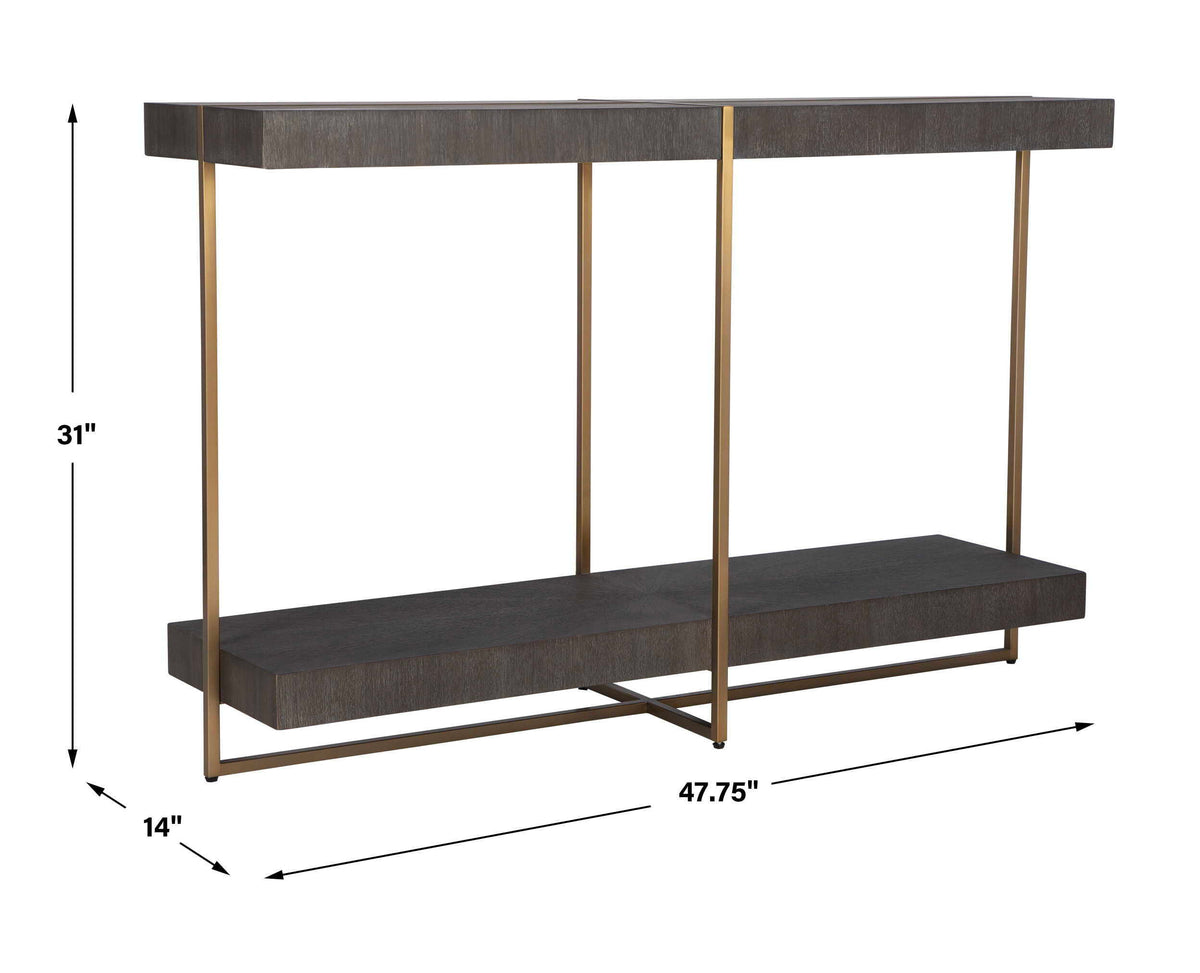 Taja Modern Brass / Wood Console Table - Gold / Dark Brown by Uttermost - View 6