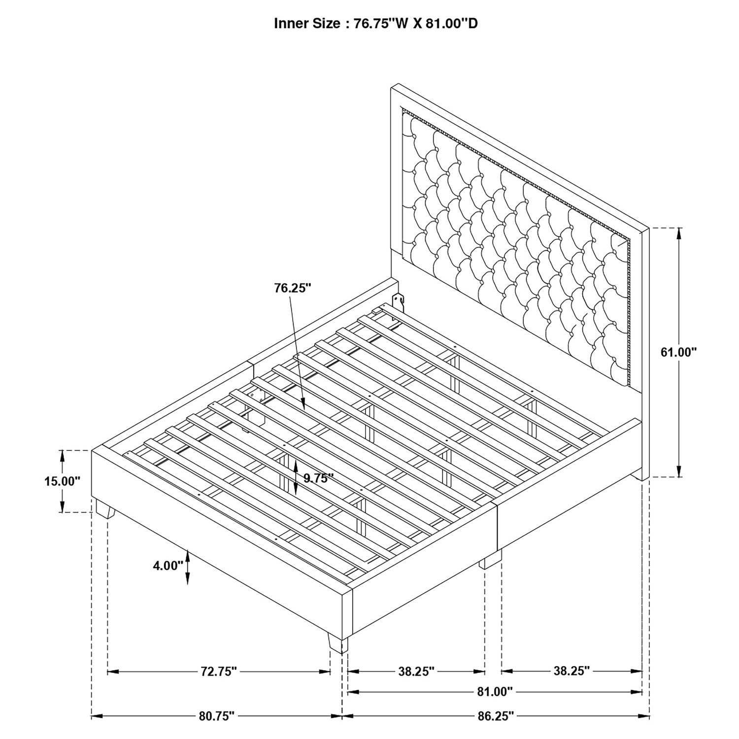 Eastern King Bed - Hailey Upholstered Eastern King Panel Bed Black