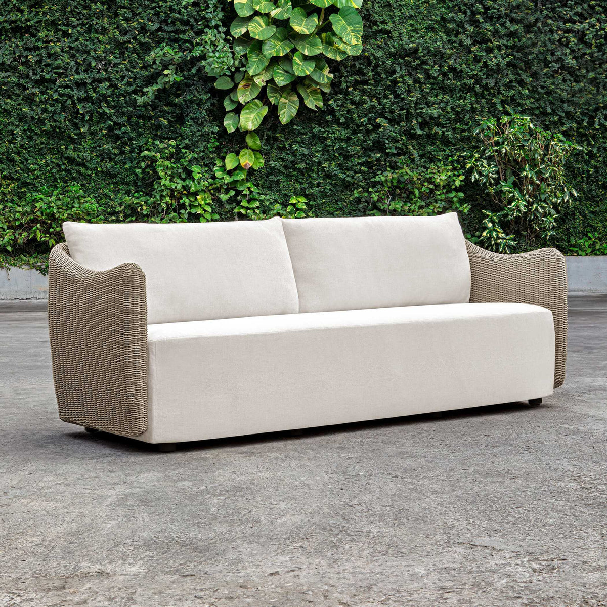 Sunset Wicker Outdoor Sofa Oatmeal / Oyster White - Light Brown / White by Uttermost - View 3