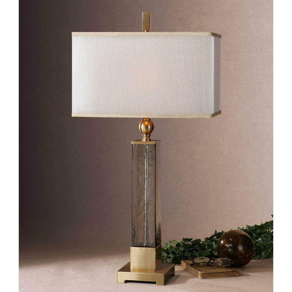Caecilia Glass Table Lamp Amber - Yellow / White by Uttermost - View 2