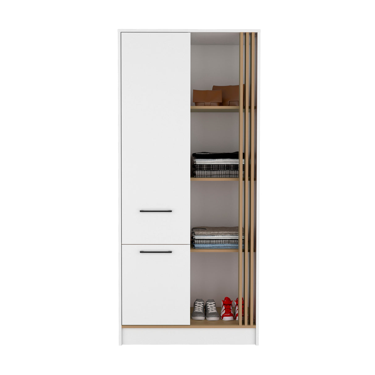 Armoire 70.8' H, 1 Door, 1 Drawer, 4 Shelves, White/Natural Oak - Bedroom - sold by Home Elegance USA