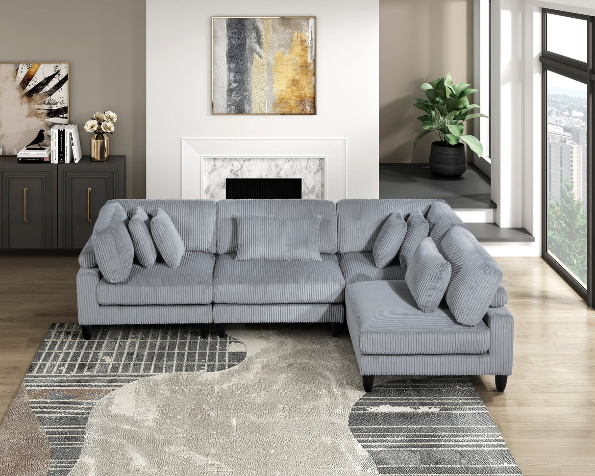 Living Room Furniture 4-Piece Modular Sectional Sofa Set Gray Corduroy Soft Cushion Pillows Solid Wood Legs - sold by Home Elegance USA