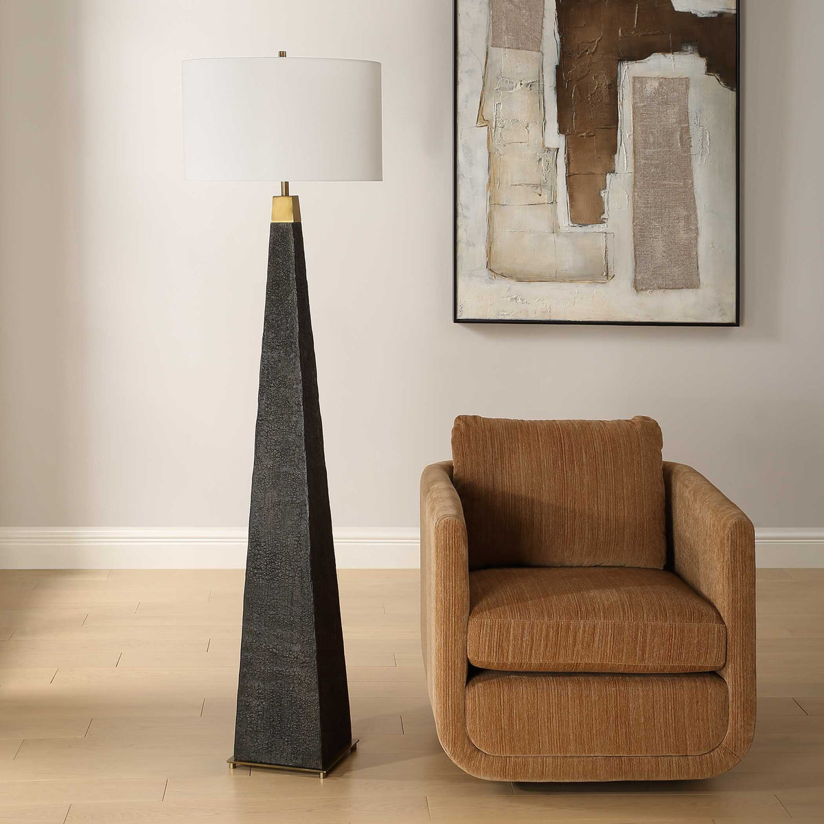 Lathey Tapered Floor Lamp - Black by Uttermost - View 3