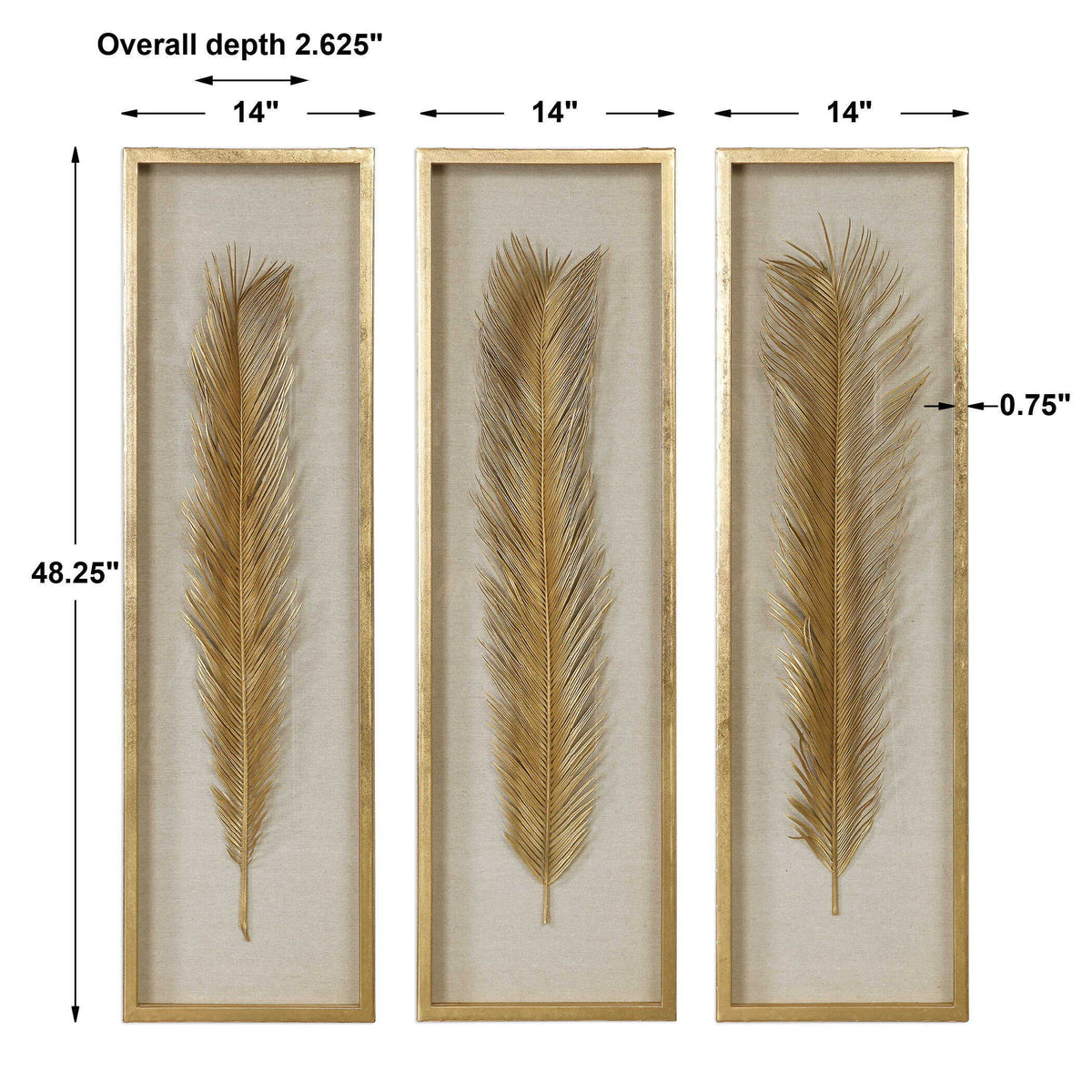 Palma Leaf Shadow Box (Set of 3) - Gold / White by Uttermost - View 7