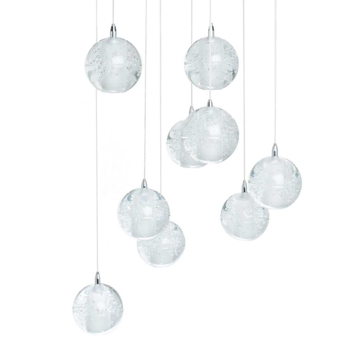 Lámpara de araña de 9 luces con esferas de cristal // Baldaquín redondo cromado | Finesse