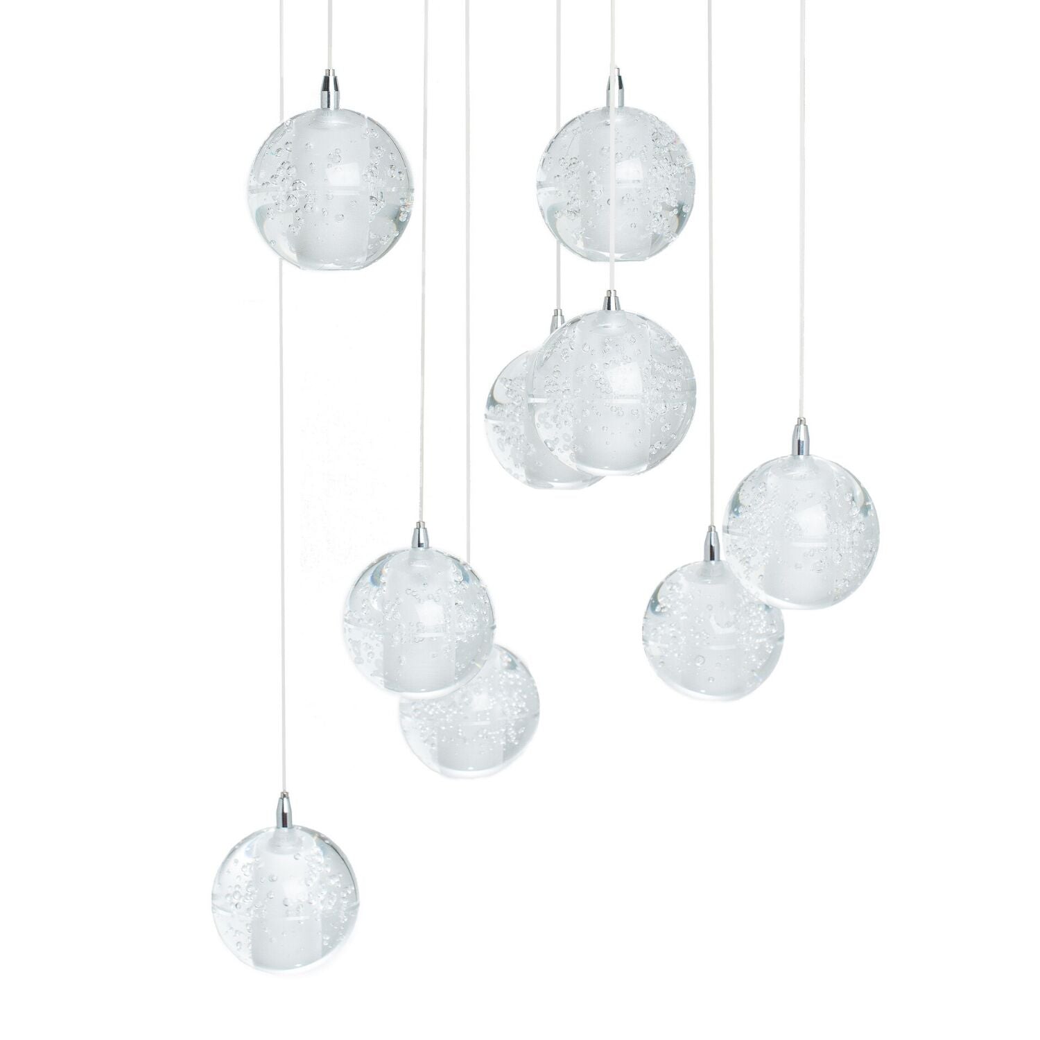 Lámpara de araña de 9 luces con esferas de cristal // Baldaquín redondo cromado | Finesse