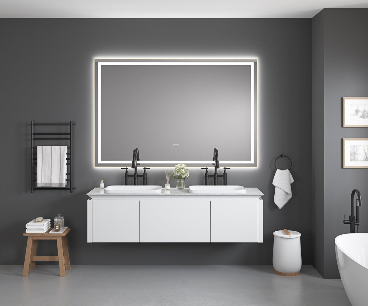 84in. W x 48in. H Oversized Rectangular Black Framed LED Mirror Anti - Fog Dimmable Wall Mount Bathroom Vanity Mirror HD Wall Mirror Kit For Gym And Dance Studio 48X 72Inches With Safety Ba | Home Elegance USA