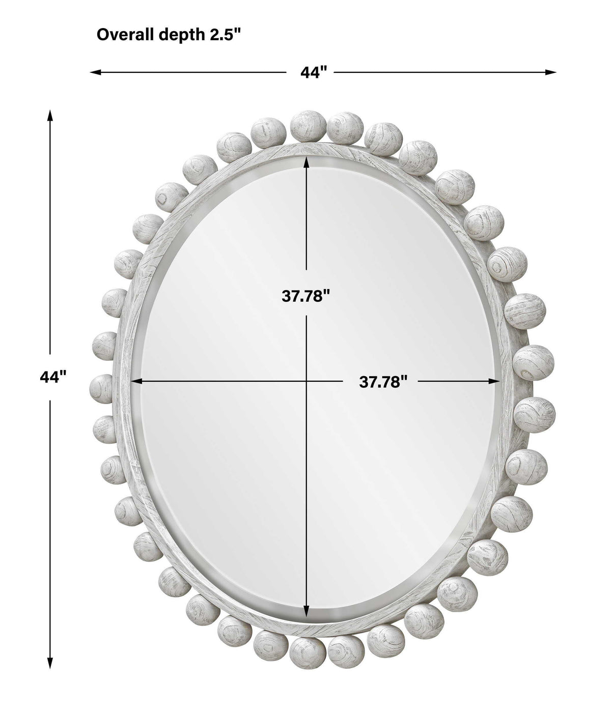Cyra Wood Round Mirror Aged Ivory - Silver by Uttermost - View 3