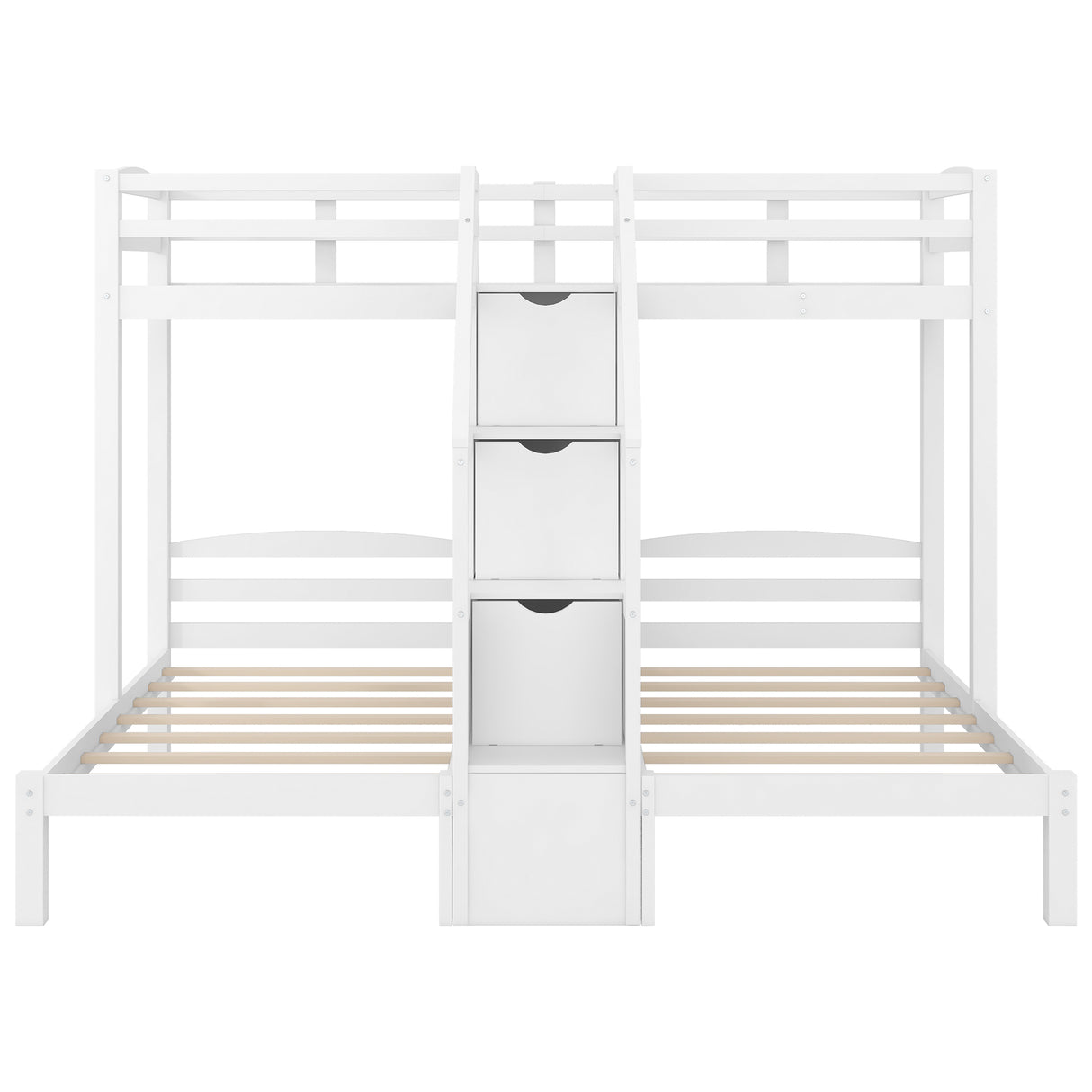 Twin over Twin & Twin Bunk Bed with Built-in Staircase and Storage Drawer,White - sold by Home Elegance USA