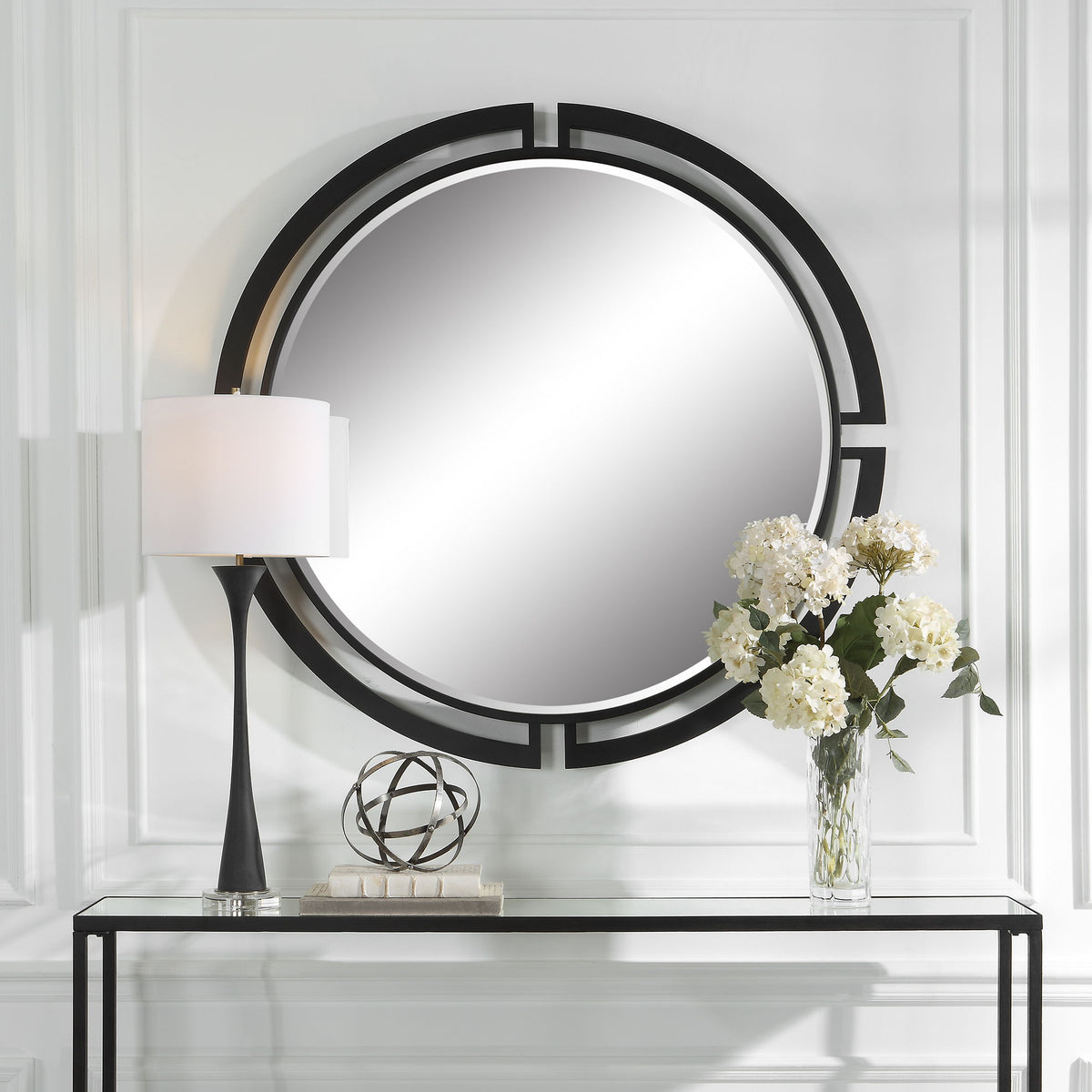 Quadrant Modern Round Mirror - Black by Uttermost - View 2