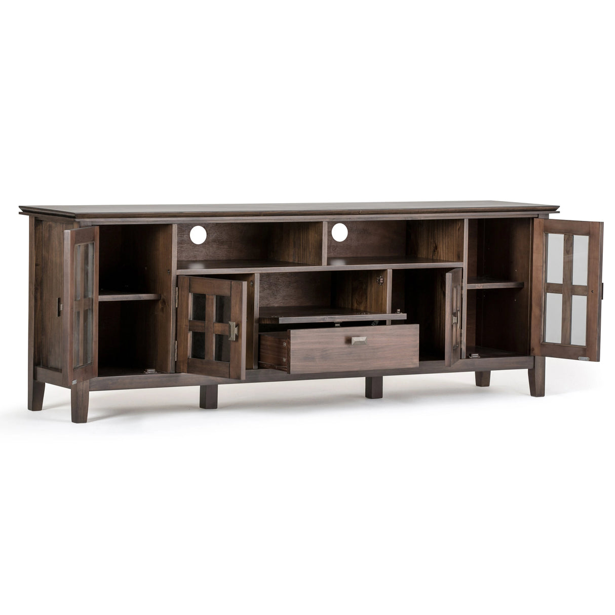 Artisan 72 inch Wide Solid Wood TV Stand in Natural Aged Brown For TVs up to 80 inches - sold by Home Elegance USA