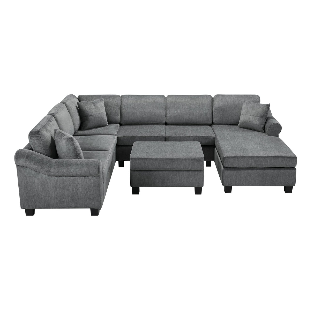 U-shaped Sectional Sofa Chenille Upholstered with Movable Storage Ottoman, Dark Gray, 111.8' - sold by Home Elegance USA