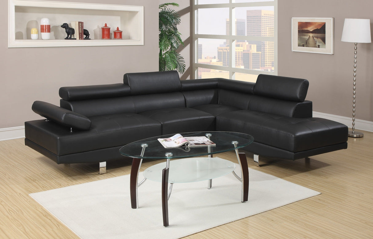 Black Color Sectional Living Room Furniture Faux Leather Adjustable Headrest Right Facing Chaise & Left Facing Sofa - sold by Home Elegance USA