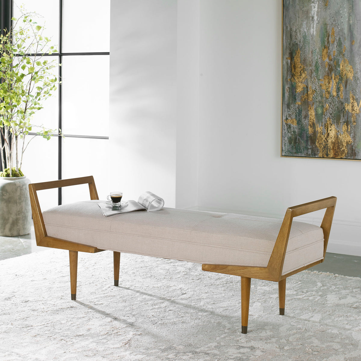 Waylon Modern Bench Ivory - White / Light Brown by Uttermost - View 2