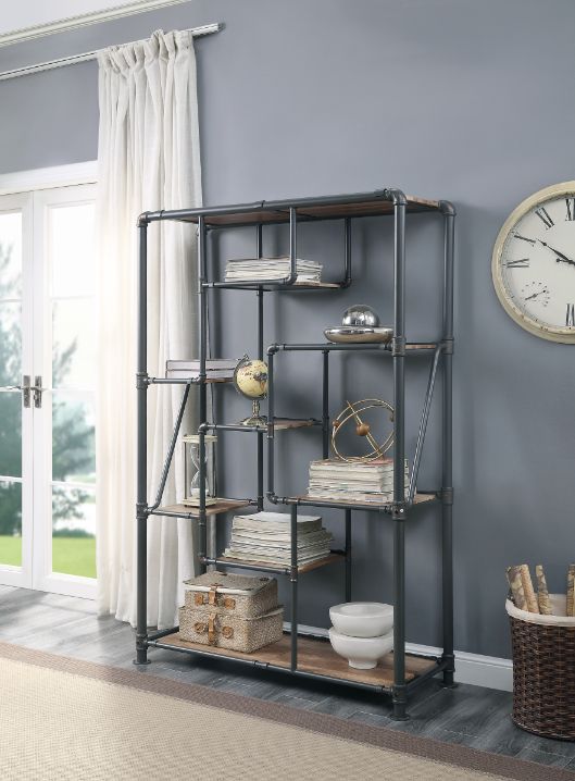 Brantley Bookshelf 35887 Antique Oak & Sandy Gray Finish | Acme | Home Elegance USA