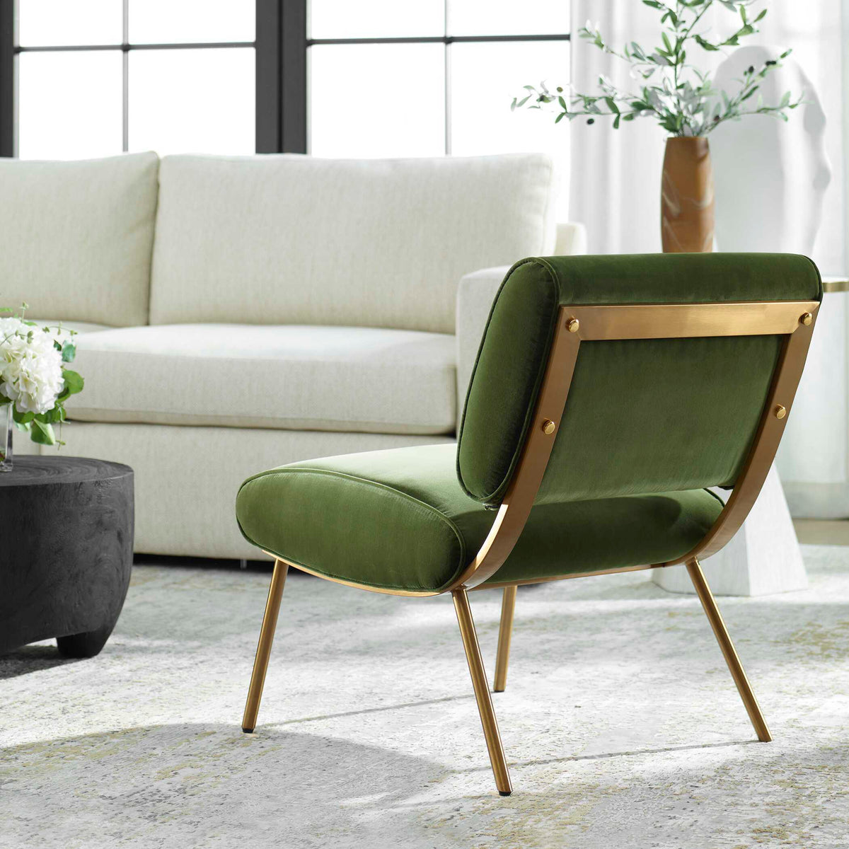 Knoll Mid-Century Accent Chair - Green by Uttermost - View 3