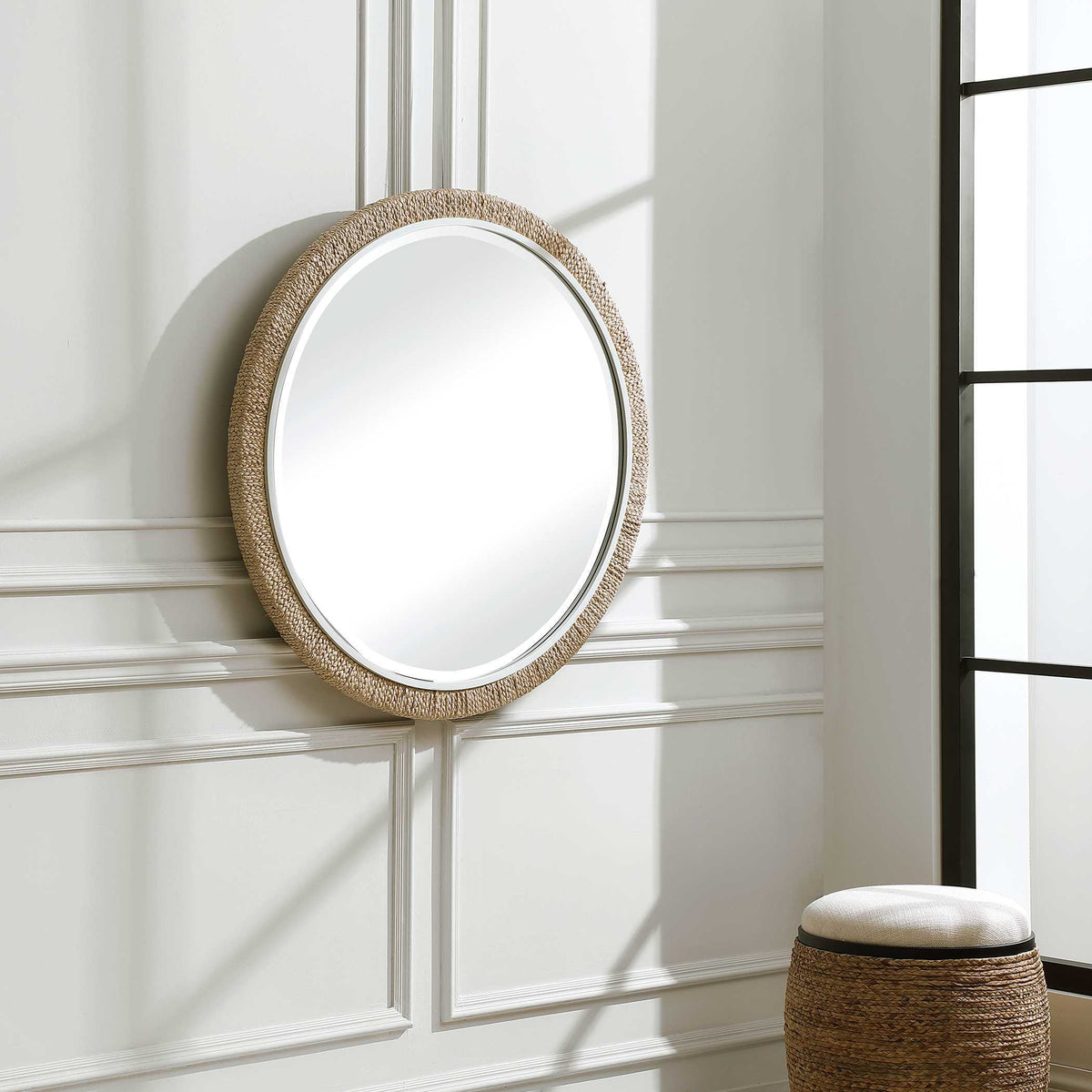 Carbet Round Rope Mirror - Light Brown / White by Uttermost - View 3