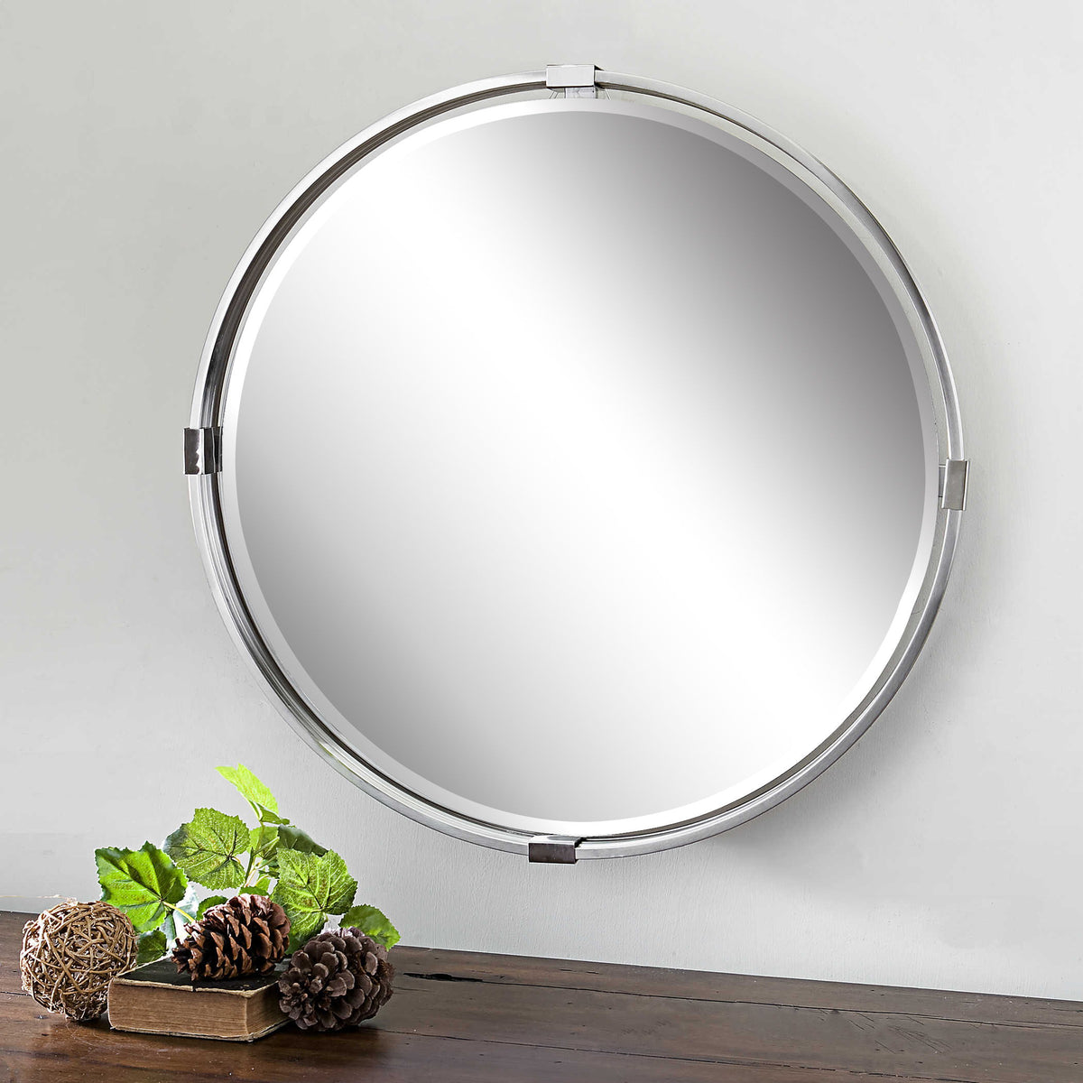 Tazlina Round Mirror Brushed Nickel - Silver by Uttermost - View 2