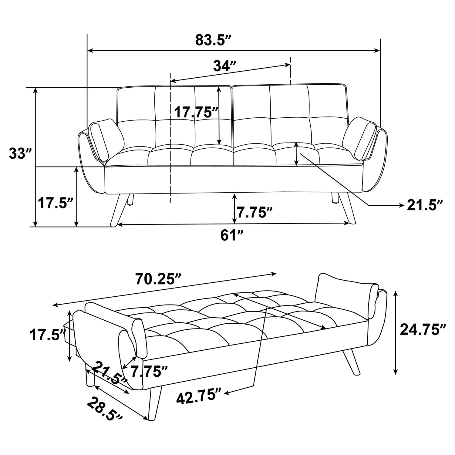 Sofa Bed - Caufield Biscuit-tufted Sofa Bed Turquoise Blue
