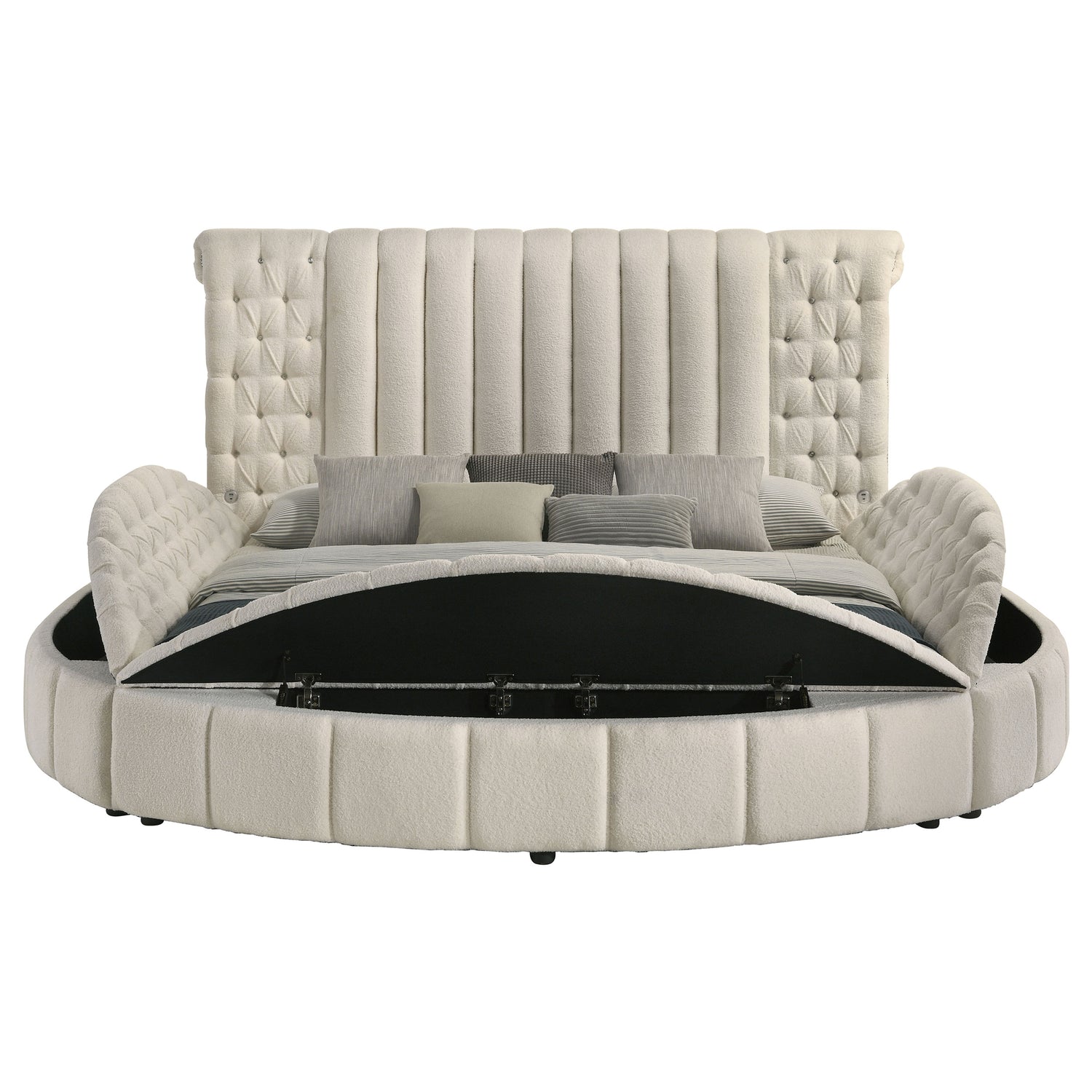 Sonya Upholstered Eastern King Round Storage Bed Ivory - Home Elegance USA