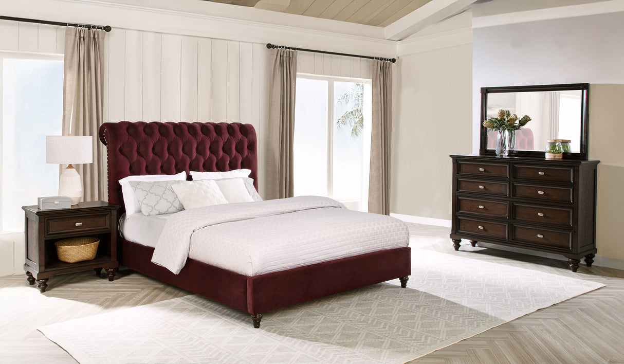 Devon 4-piece Eastern King Bedroom Set in Wine Red and Dark Oak | Coaster Furniture