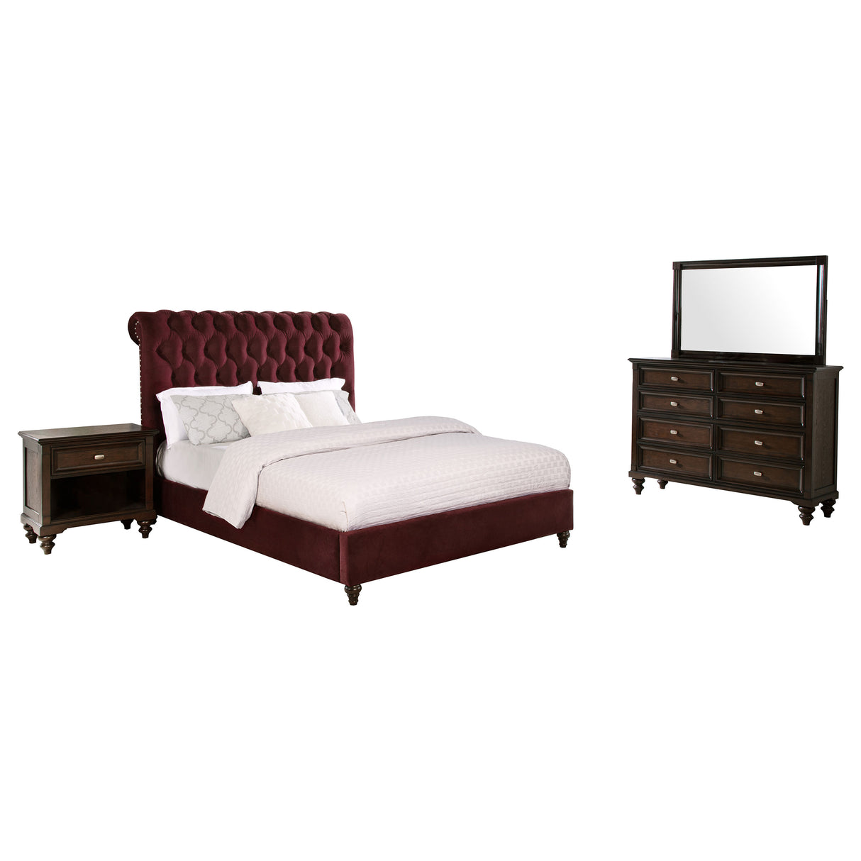 Devon 4-piece Eastern King Bedroom Set in Wine Red and Dark Oak | Coaster Furniture