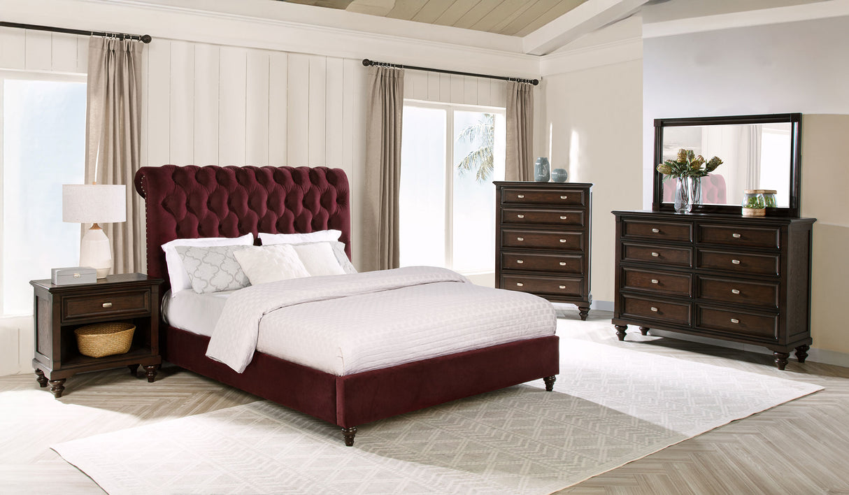 Devon 5-piece Eastern King Bedroom Set in Wine Red and Dark Oak | Coaster Furniture