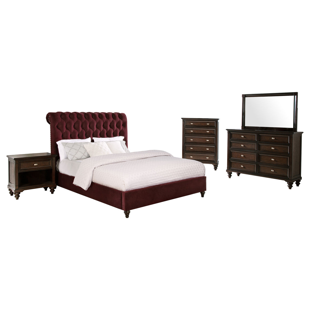 Devon 5-piece Eastern King Bedroom Set in Wine Red and Dark Oak | Coaster Furniture