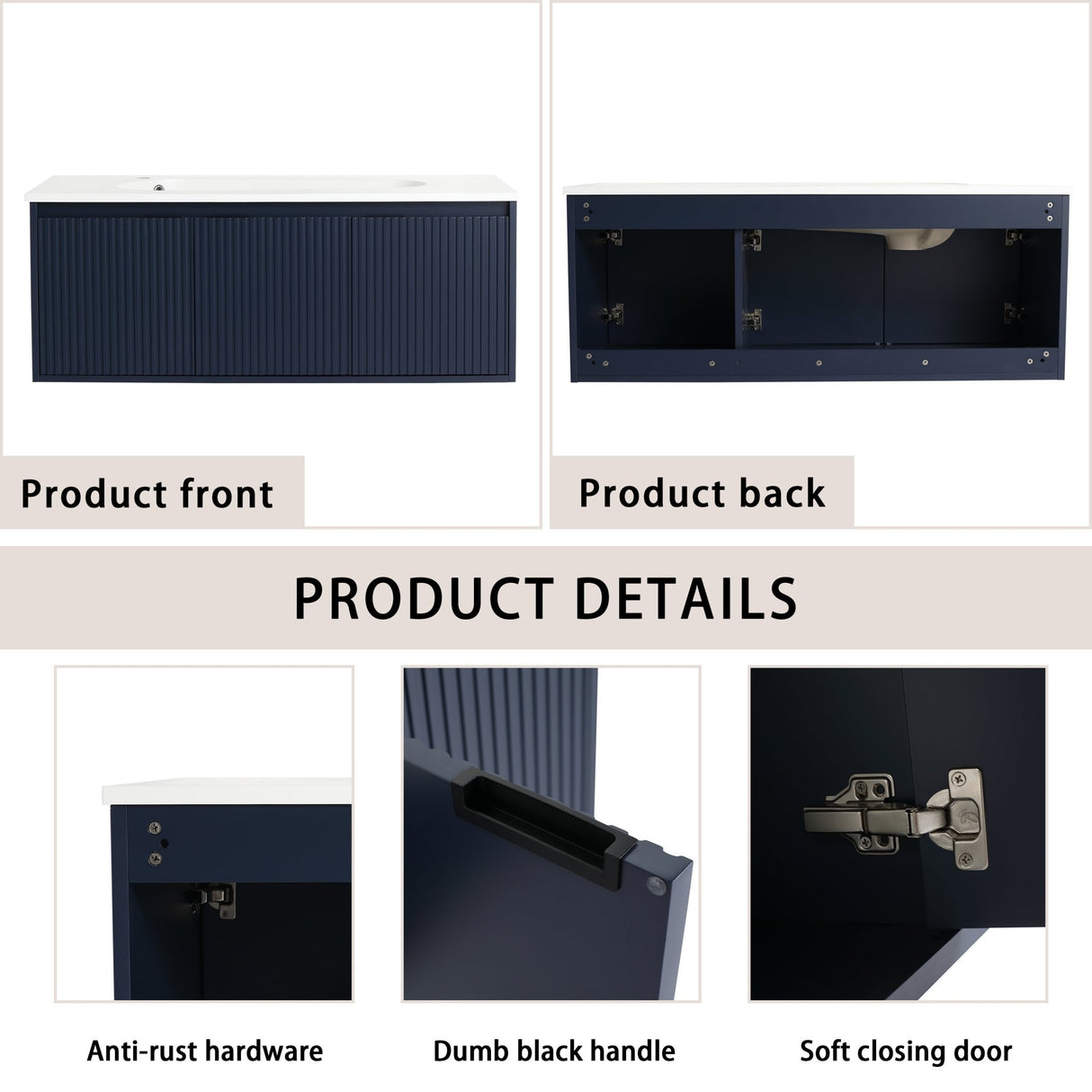 48" Floating Bathroom Vanity with Drop - Shaped Resin Sink(BVB05848BNL - GRBSD48S) | Home Elegance USA