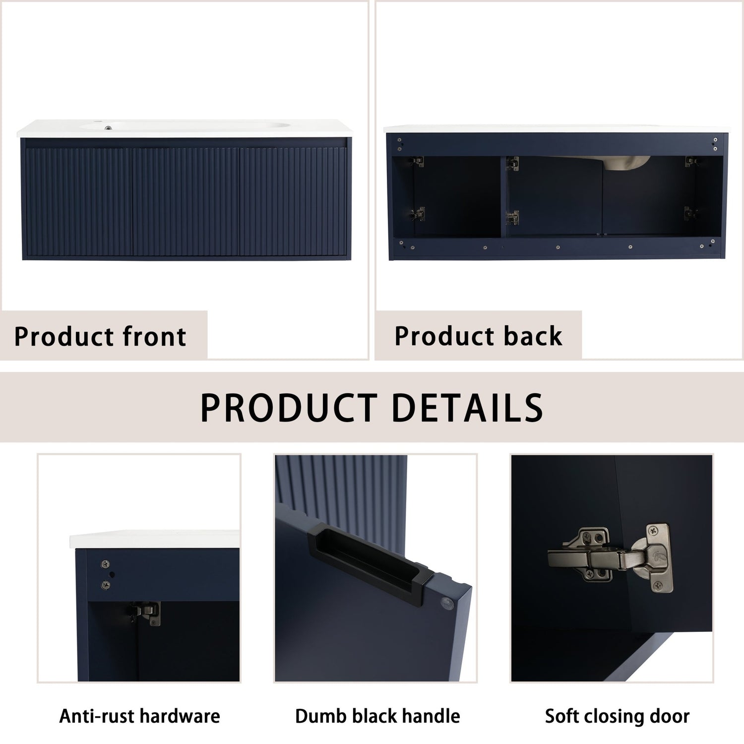 48" Floating Bathroom Vanity with Drop - Shaped Resin Sink(BVB05848BNL - GRBSD48S) | Home Elegance USA